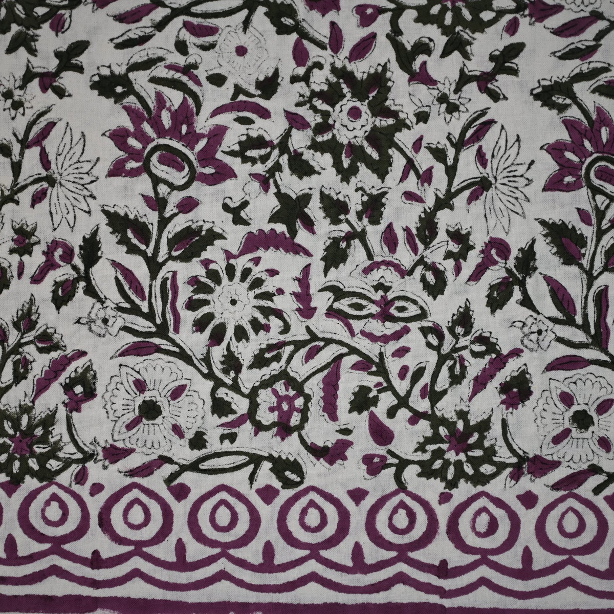 Solace Floral Purple Cotton - Tablecloth - Three Border