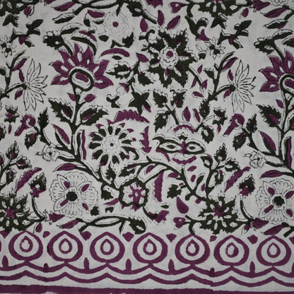Solace Floral Purple Cotton - Tablecloth - Three Border