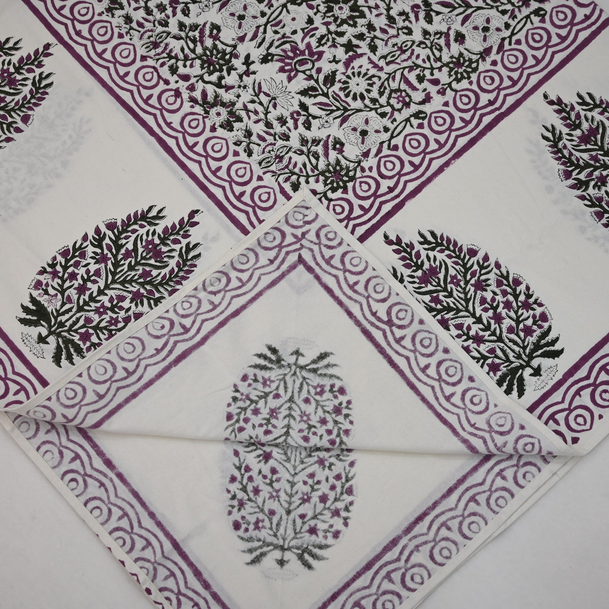 Solace Floral Purple Cotton - Tablecloth - Three Border