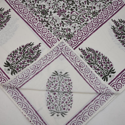 Solace Floral Purple Cotton - Tablecloth - Three Border