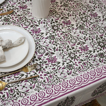 Solace Floral Purple Cotton - Tablecloth - Three Border
