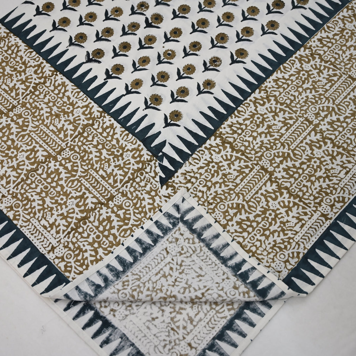 Ravell  Floral Mustard Yellow Cotton Tablecloth - Three Border