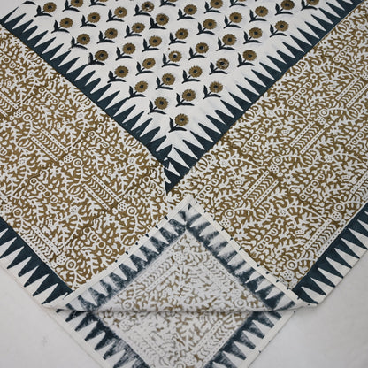 Ravell  Floral Mustard Yellow Cotton Tablecloth - Three Border