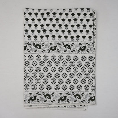Leoy Floral Black Cotton Tablecloth - Three Border