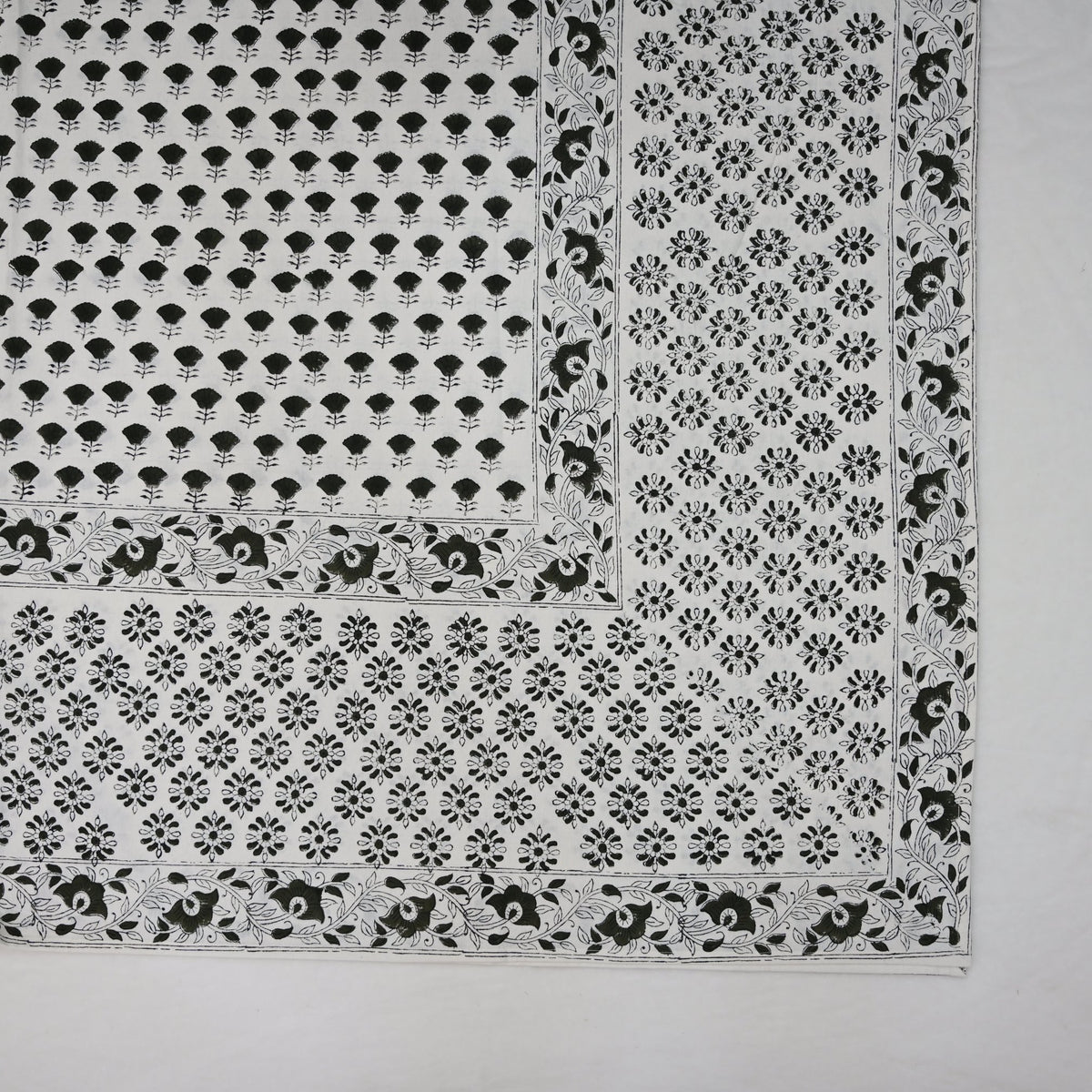 Leoy Floral Black Cotton Tablecloth - Three Border