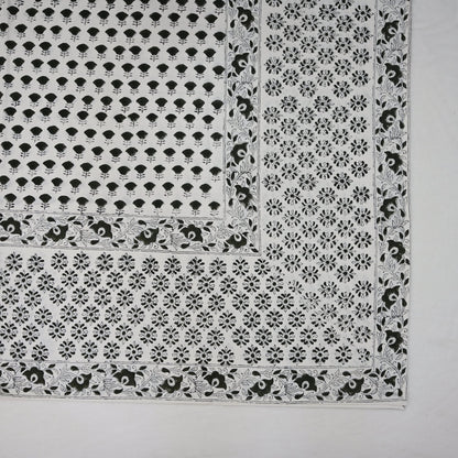 Leoy Floral Black Cotton Tablecloth - Three Border