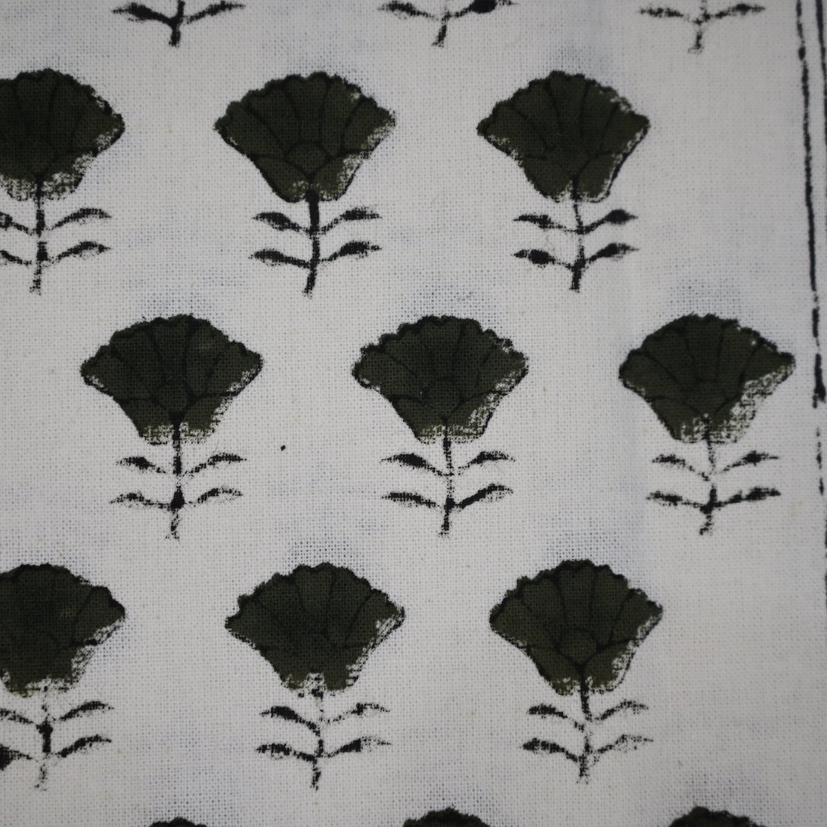 Leoy Floral Black Cotton Tablecloth - Three Border
