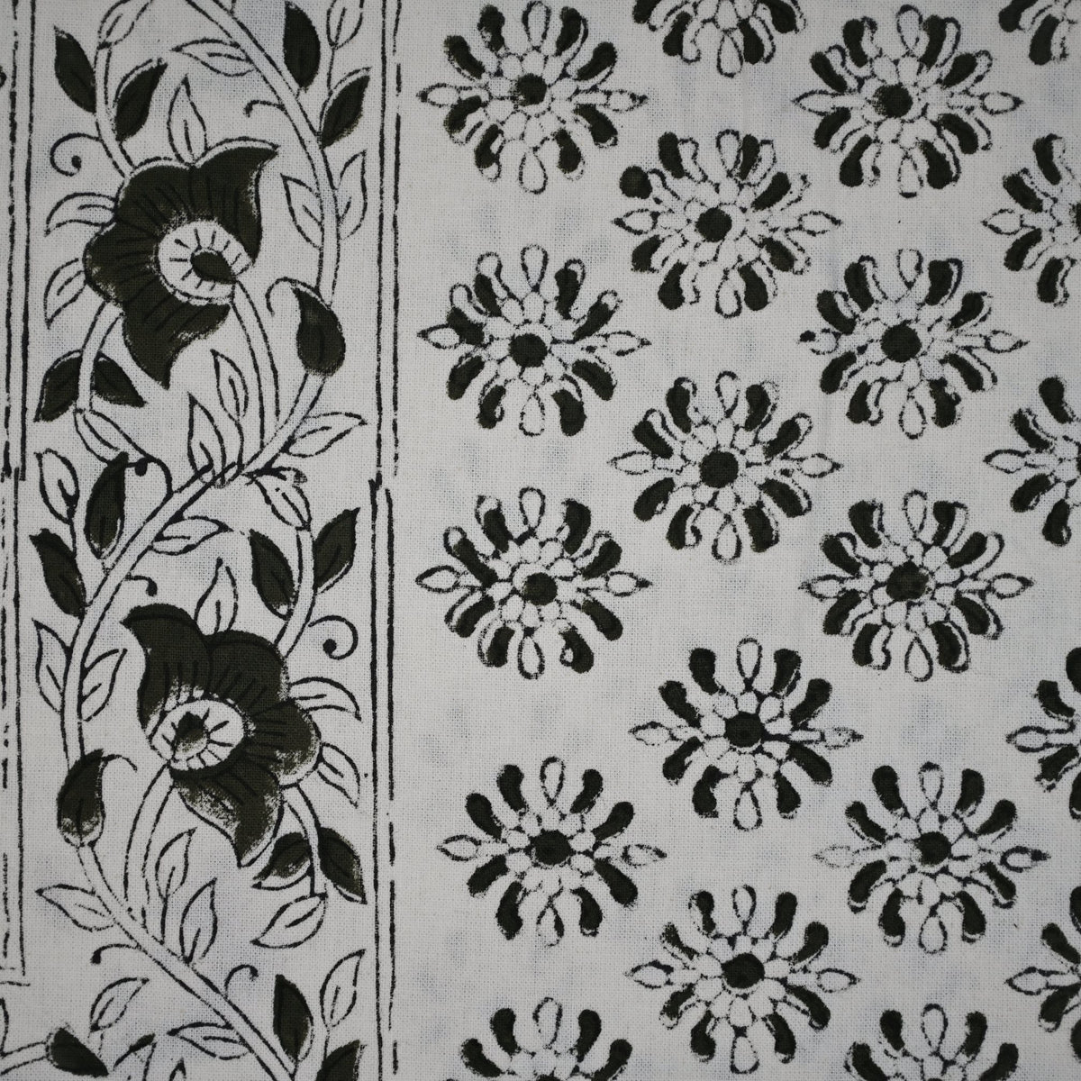 Leoy Floral Black Cotton Tablecloth - Three Border