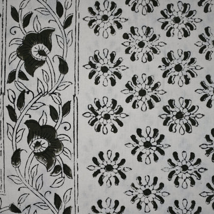 Leoy Floral Black Cotton Tablecloth - Three Border