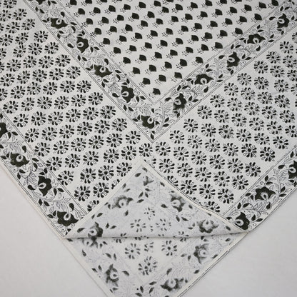 Leoy Floral Black Cotton Tablecloth - Three Border