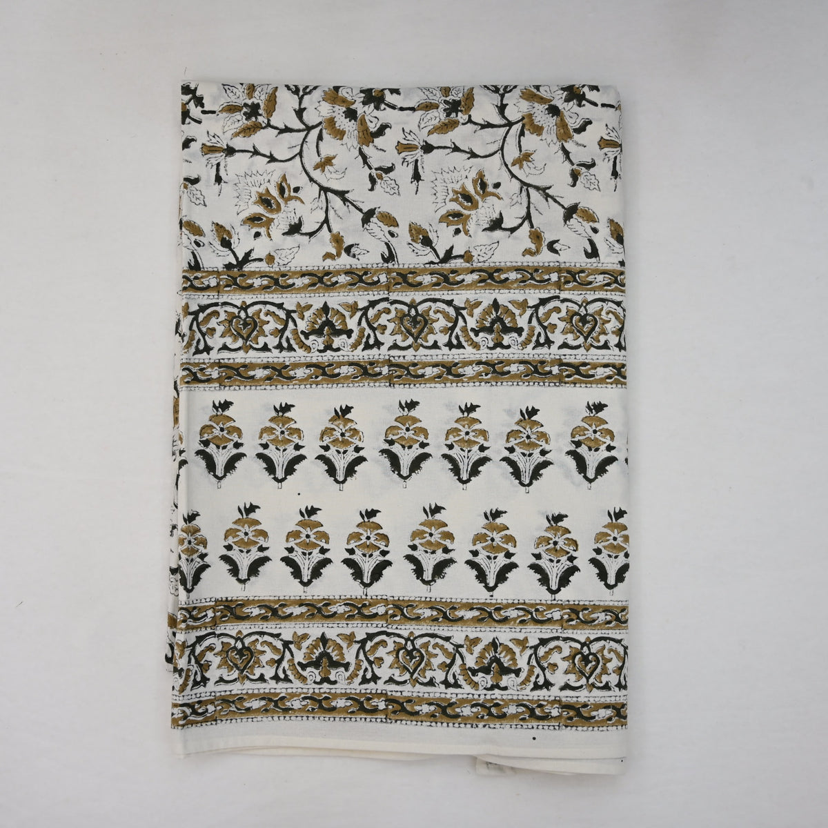Ariana Mustard Yellow Cotton Tablecloth - Three Border