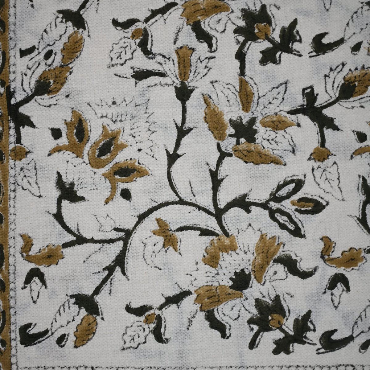 Ariana Mustard Yellow Cotton Tablecloth - Three Border