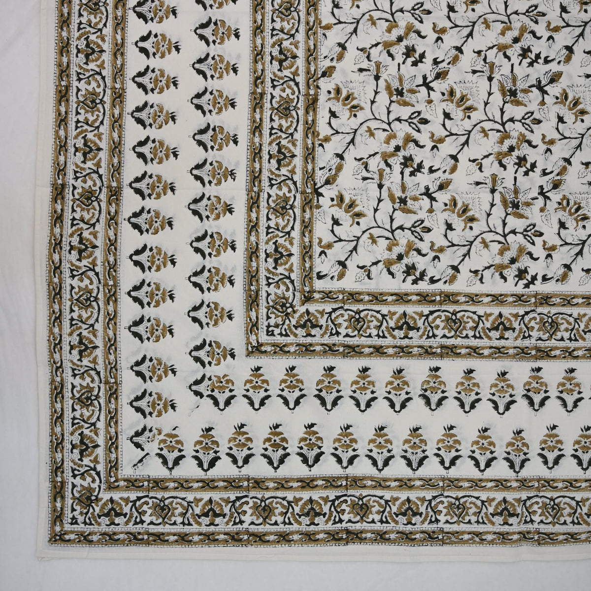Ariana Mustard Yellow Cotton Tablecloth - Three Border