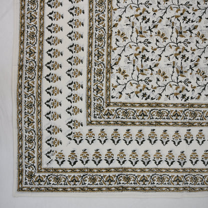 Ariana Mustard Yellow Cotton Tablecloth - Three Border