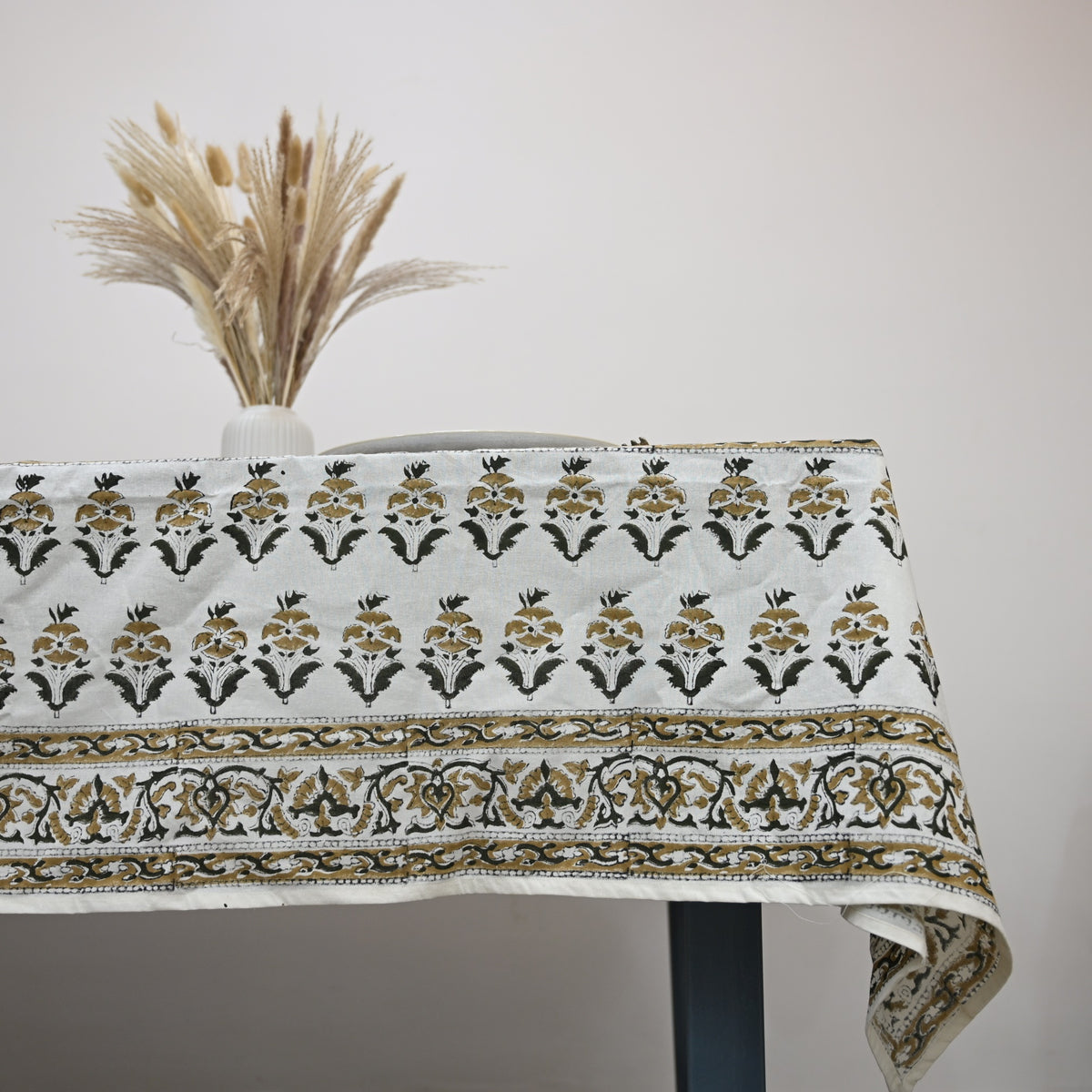 Ariana Mustard Yellow Cotton Tablecloth - Three Border