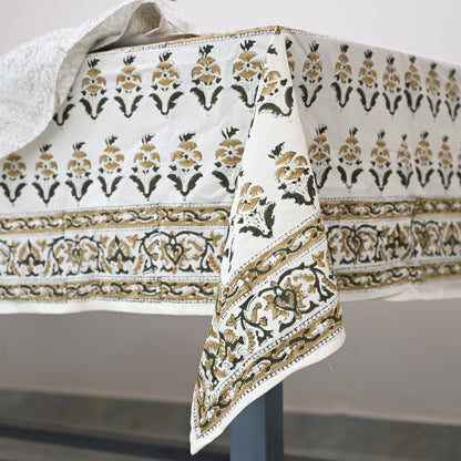 Ariana Mustard Yellow Cotton Tablecloth - Three Border