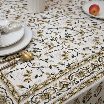 Ariana Mustard Yellow Cotton Tablecloth - Three Border