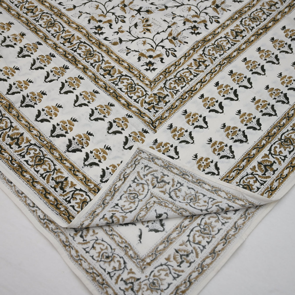 Ariana Mustard Yellow Cotton Tablecloth - Three Border