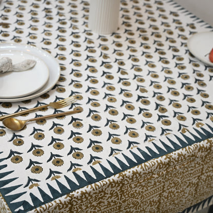 Ravell  Floral Mustard Yellow Cotton Tablecloth - Three Border