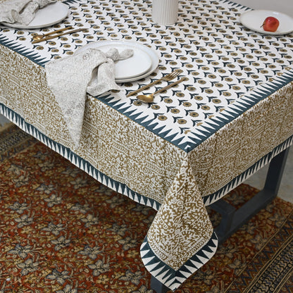 Ravell  Floral Mustard Yellow Cotton Tablecloth - Three Border