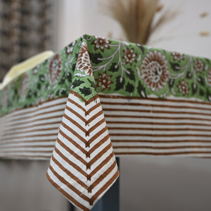Lillian Floral Green Cotton Tablecloth - Single Border