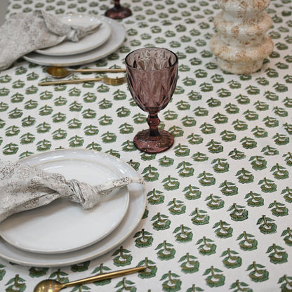 Rotceh Olive Green Cotton Tablecloth - Single Border