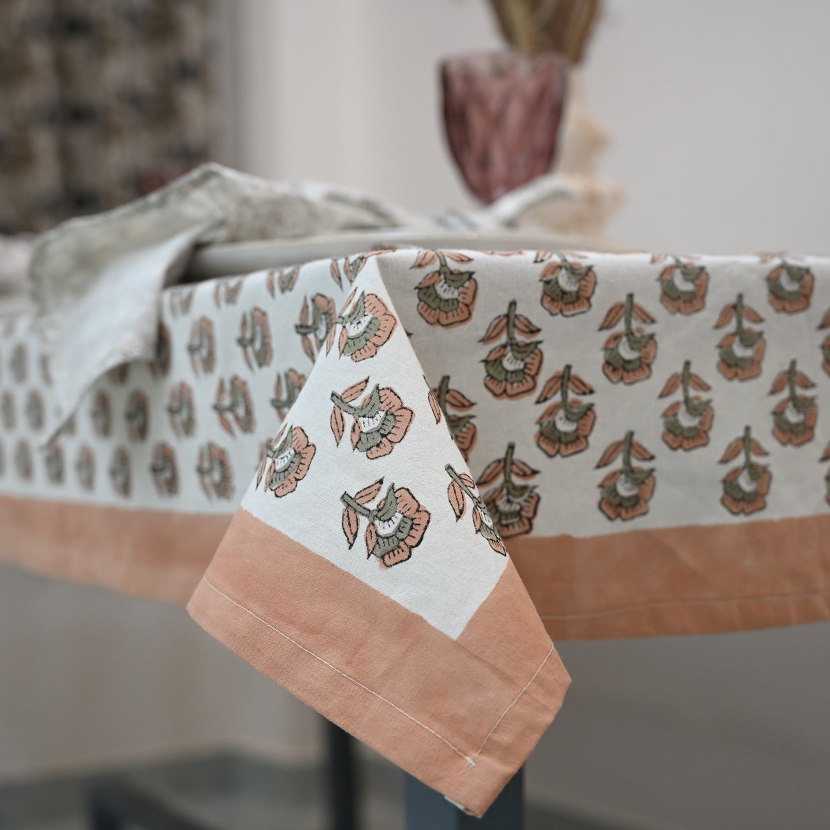 Rotceh  Peach  Cotton Tablecloth - Single Border
