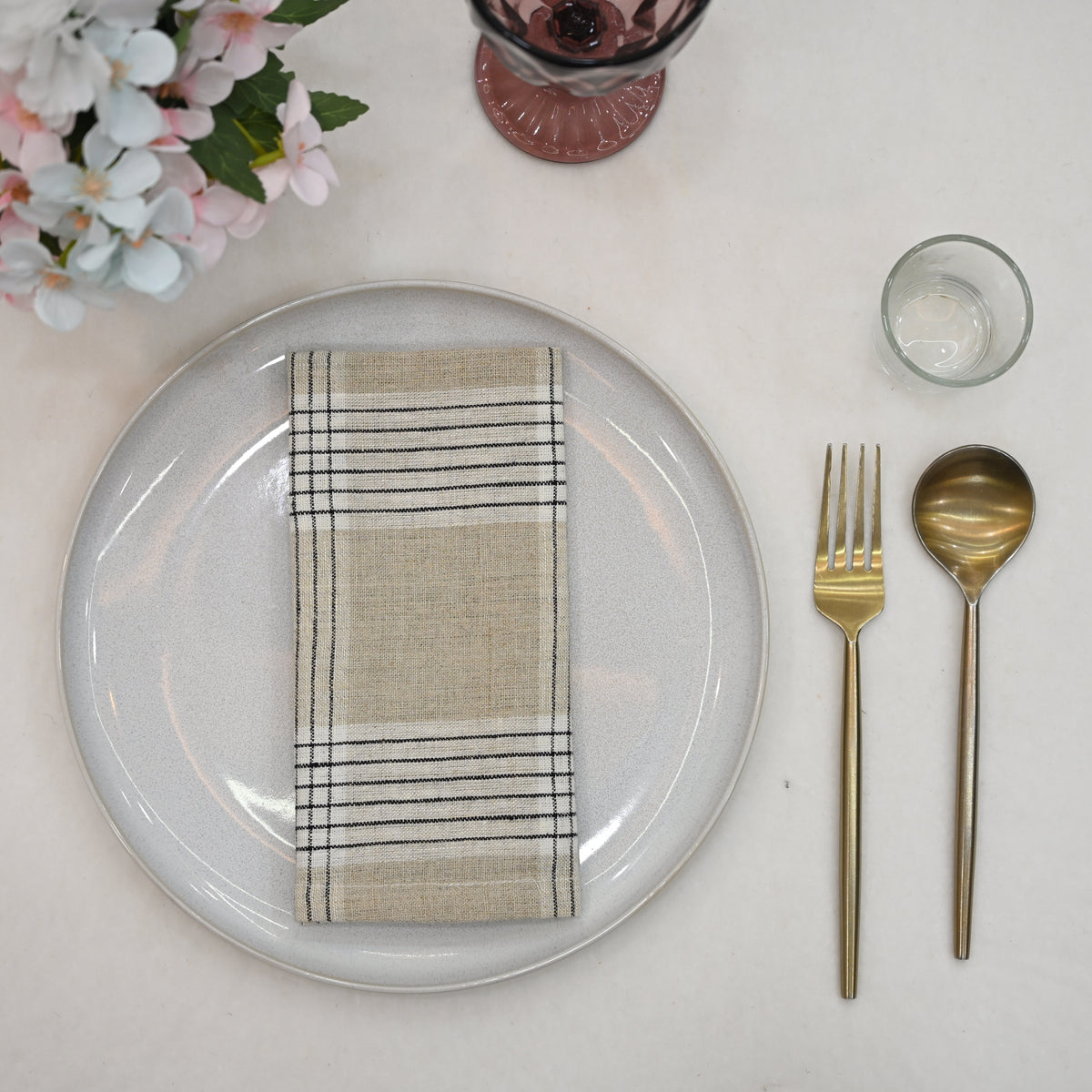 Emmett Checked Linen Dinner Napkin