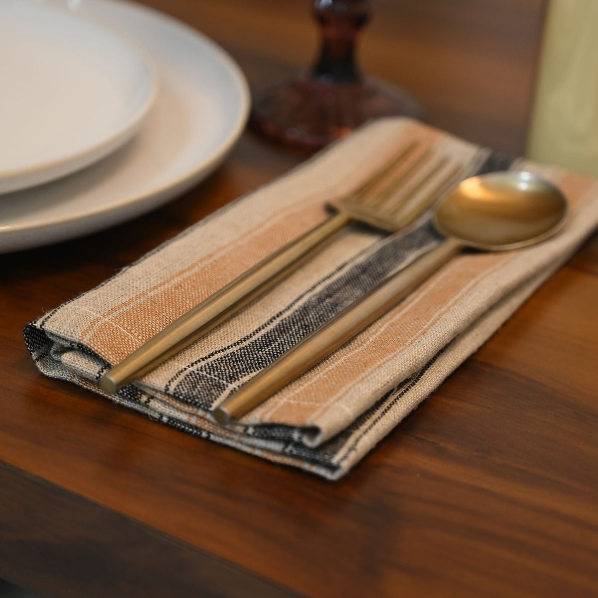 Micah Checked Linen Dinner Napkin