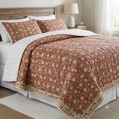 Ariel Floral Hand Block Printed Quilt