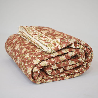 Ariel Floral Hand Block Printed Quilt