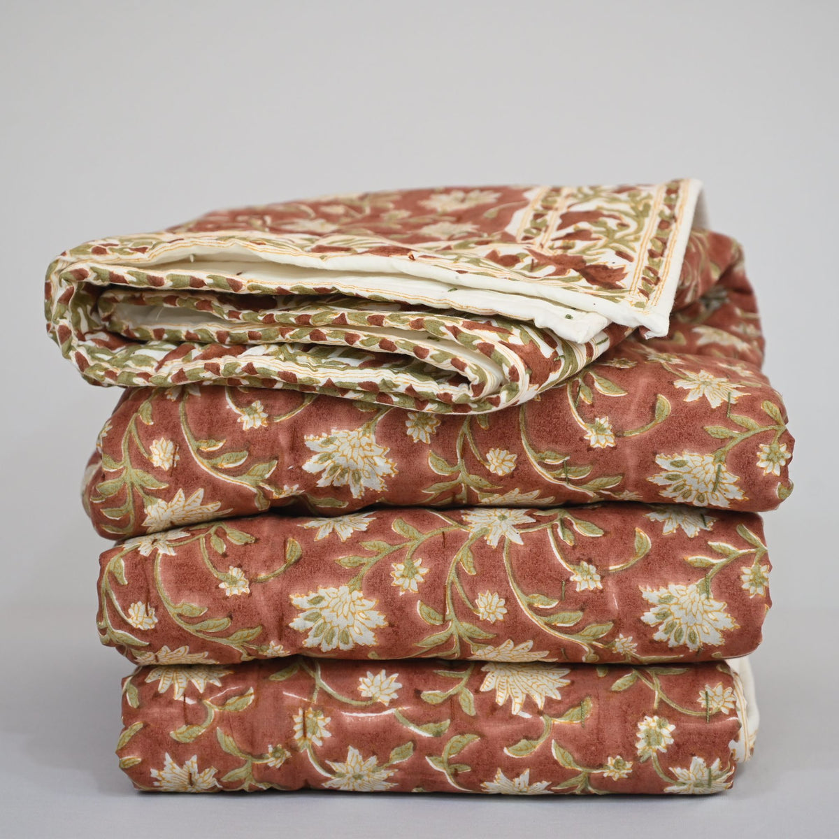 Ariel Floral Hand Block Printed Quilt