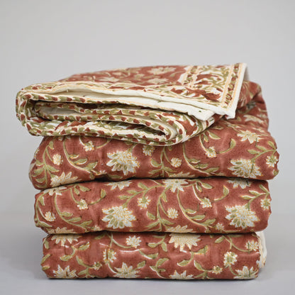 Ariel Floral Hand Block Printed Quilt