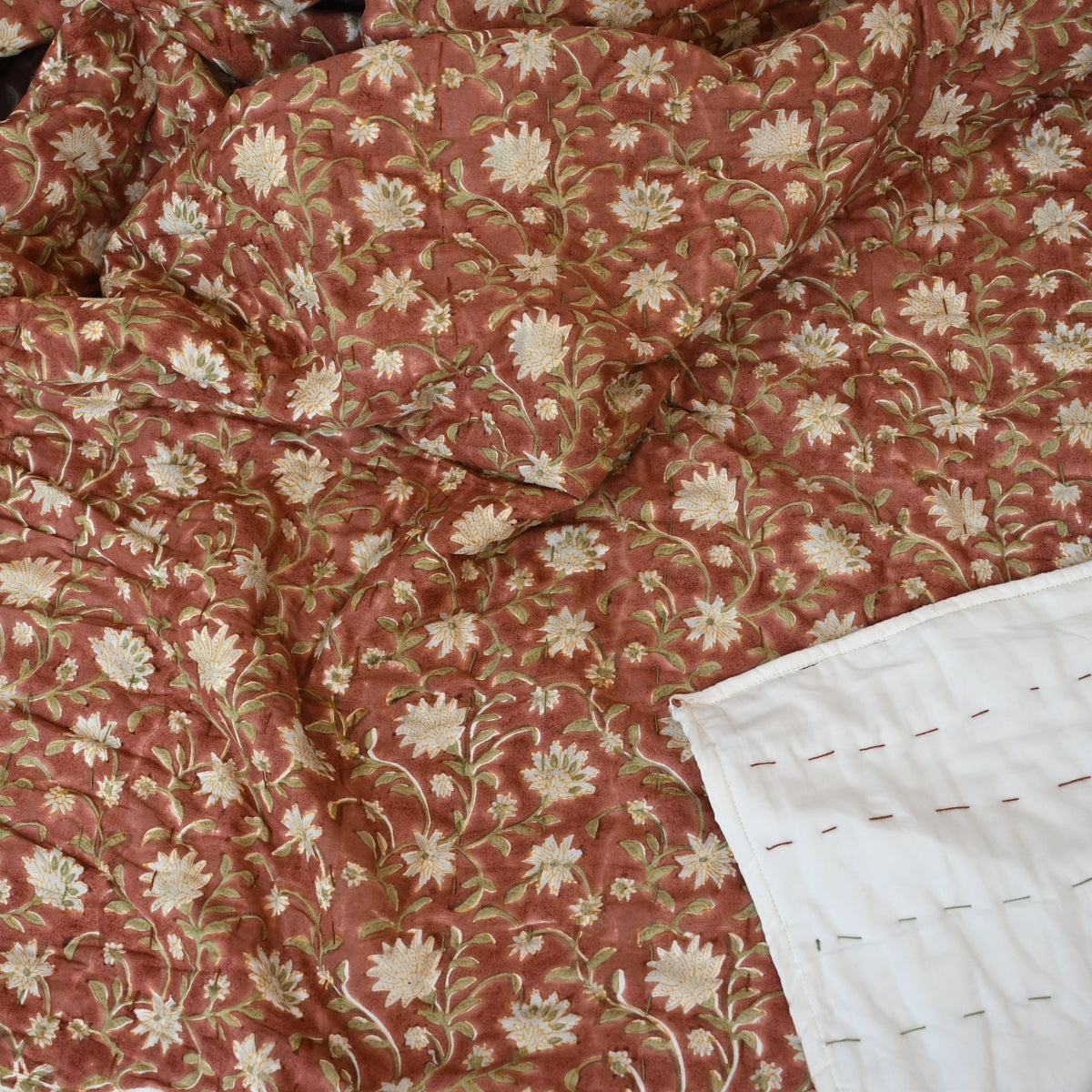 Ariel Floral Hand Block Printed Quilt