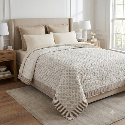 Evan Floral Hand Block Printed Quilt