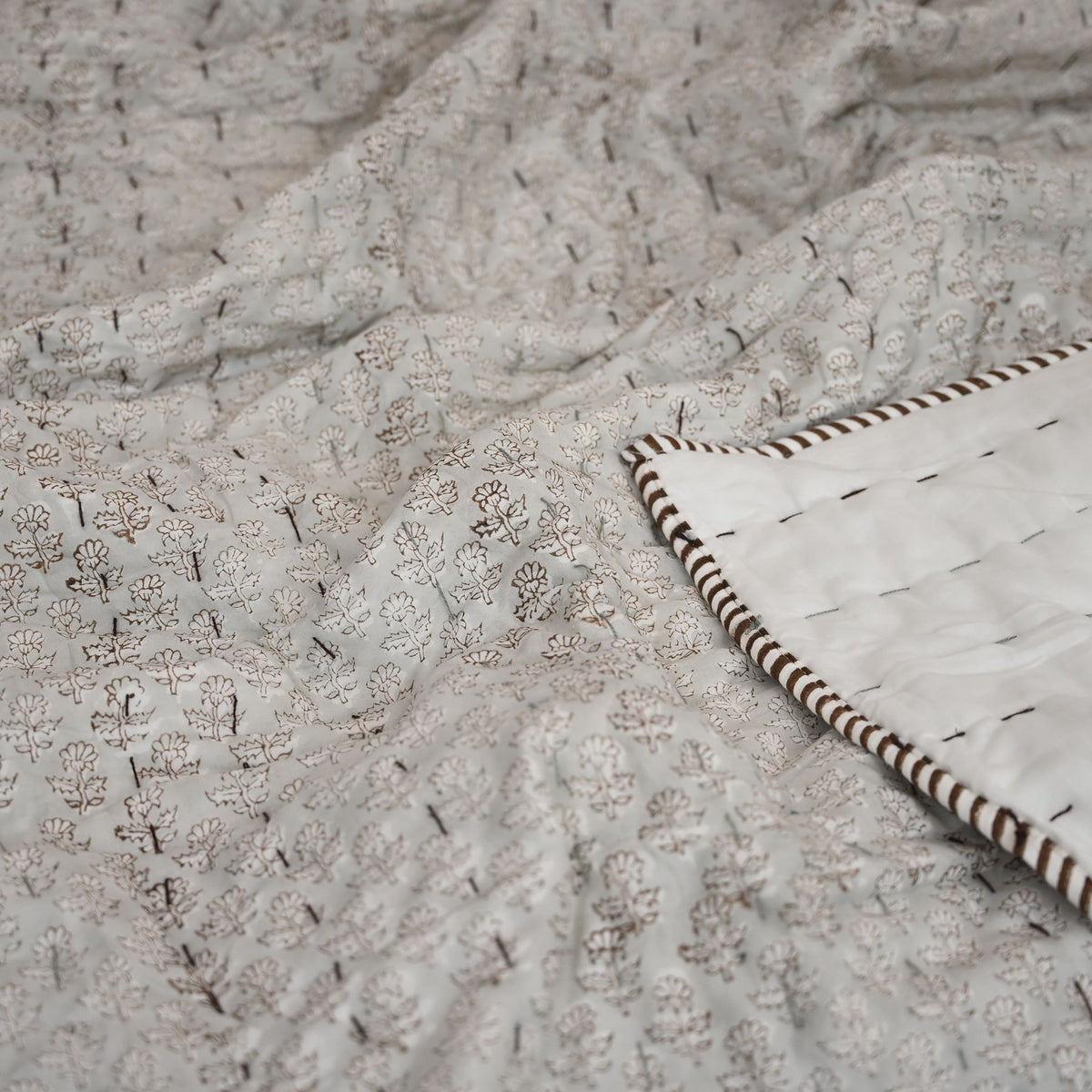 Evan Floral Hand Block Printed Quilt