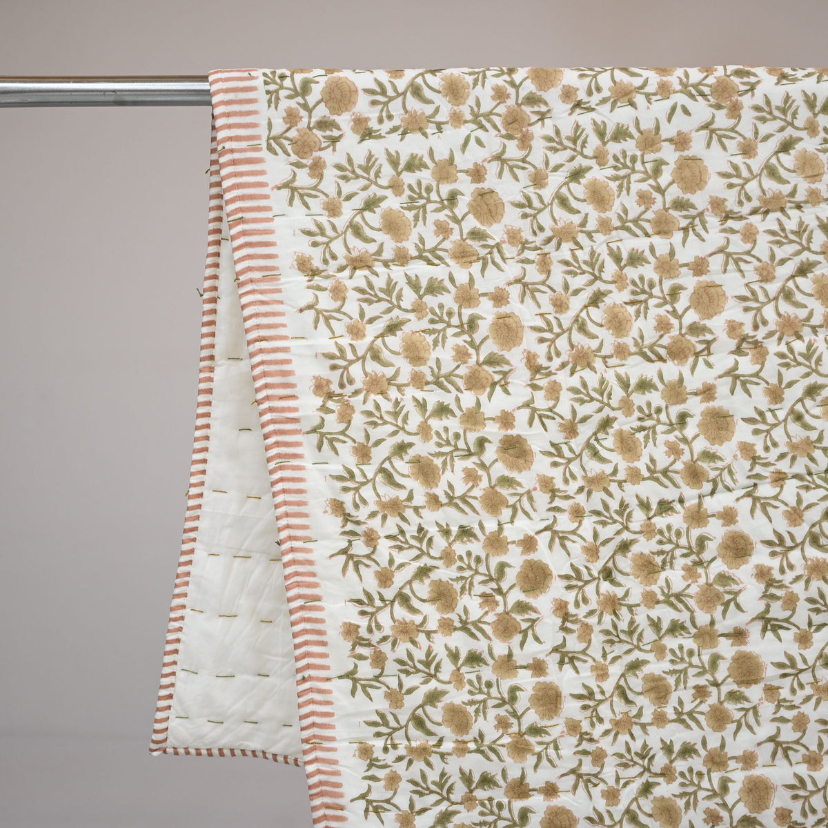 Charity Floral Hand Block Printed Quilt