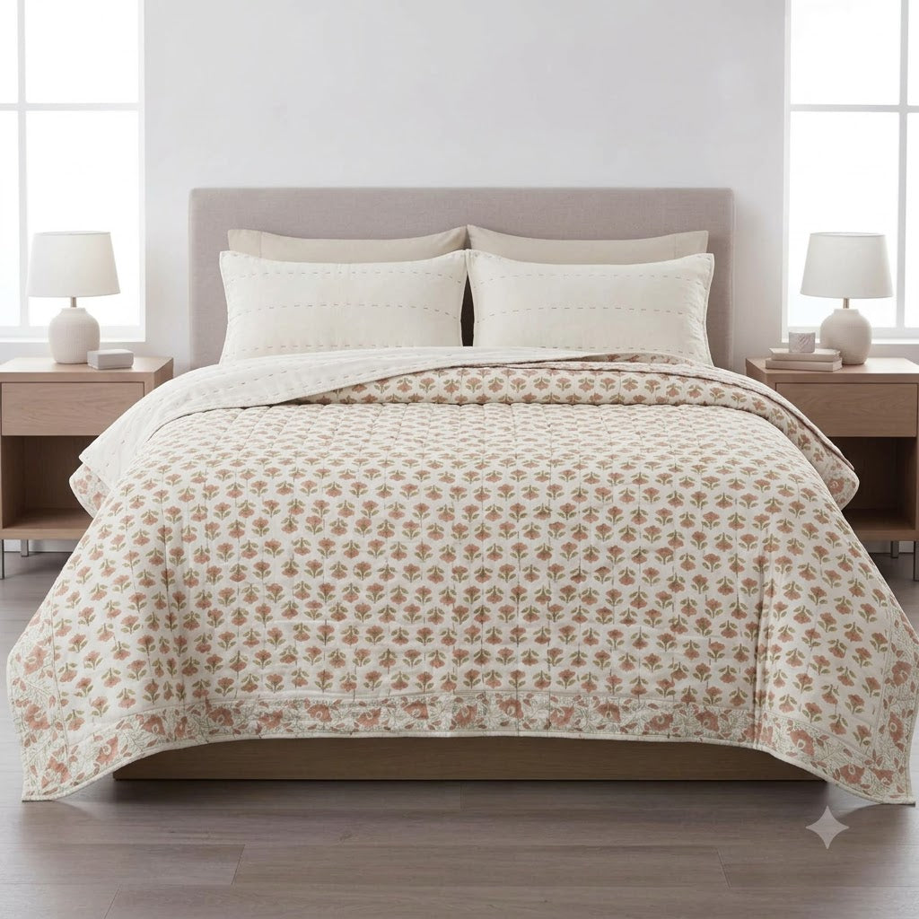 Collen Floral Hand Block Printed Quilt