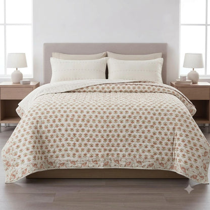 Collen Floral Hand Block Printed Quilt