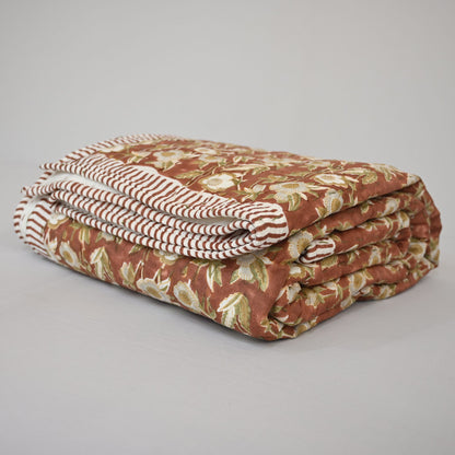 Tristan Floral Hand Block Printed Quilt