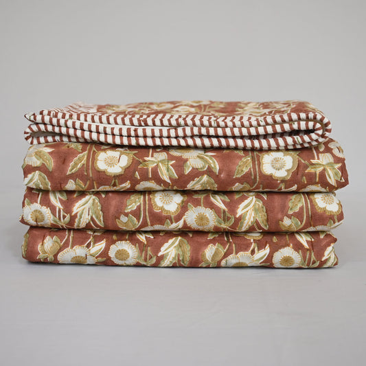 Tristan Floral Hand Block Printed Quilt