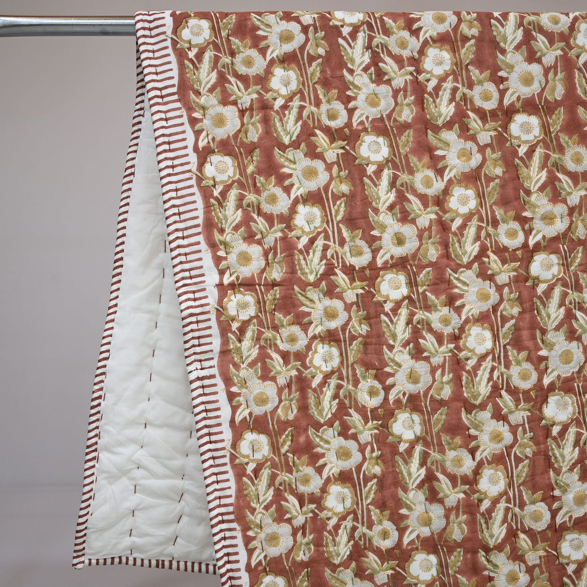 Tristan Floral Hand Block Printed Quilt
