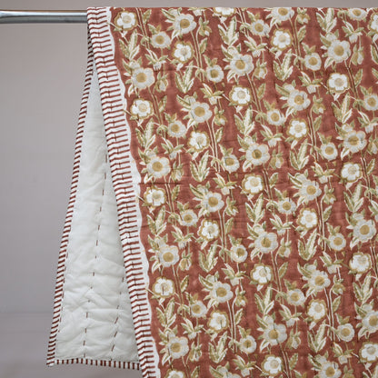 Tristan Floral Hand Block Printed Quilt
