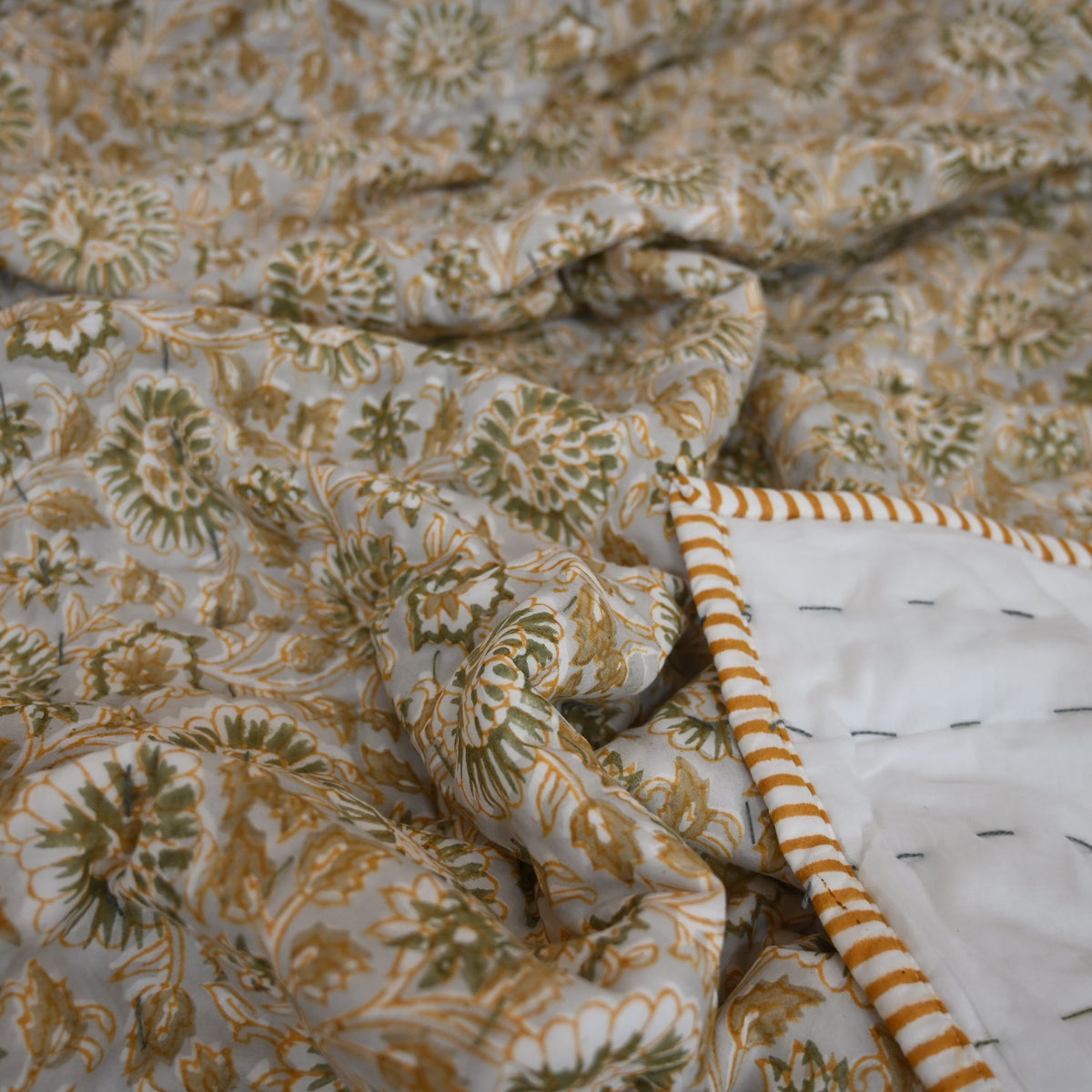 Gavin Floral Hand Block Printed Quilt
