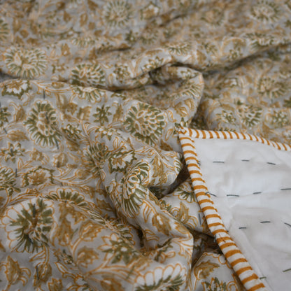 Gavin Floral Hand Block Printed Quilt