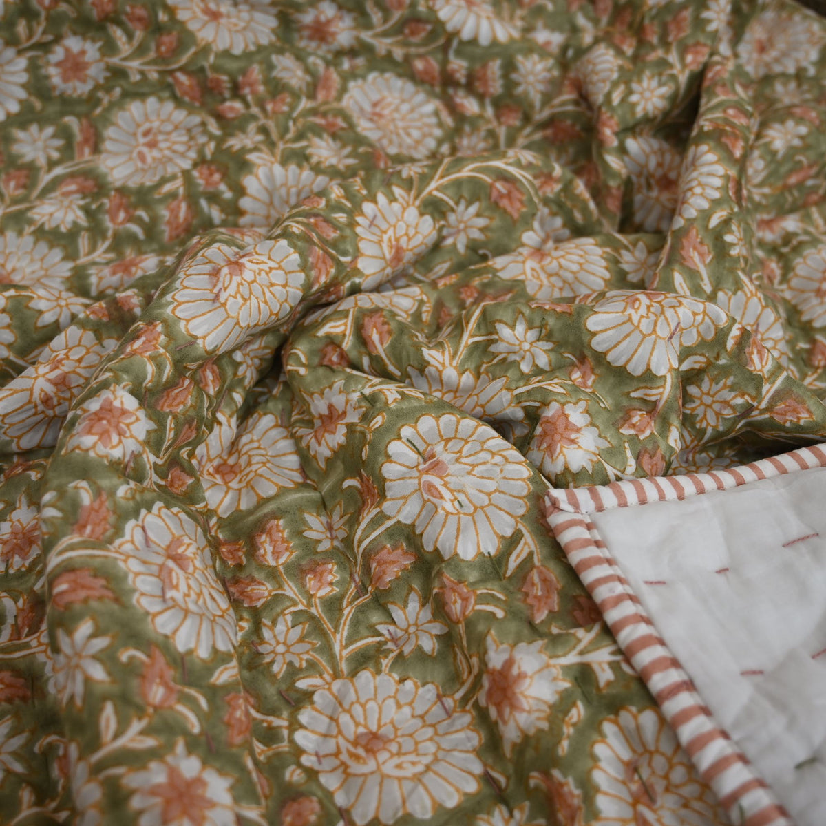 Gavin Floral Hand Block Printed Quilt