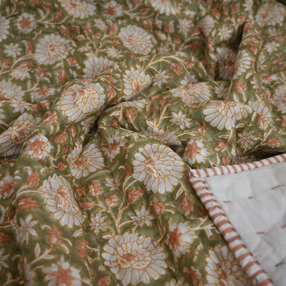 Gavin Floral Hand Block Printed Quilt