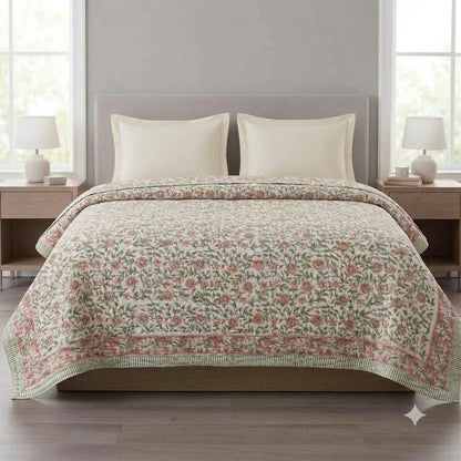 Everett Floral Hand Block Printed Quilt