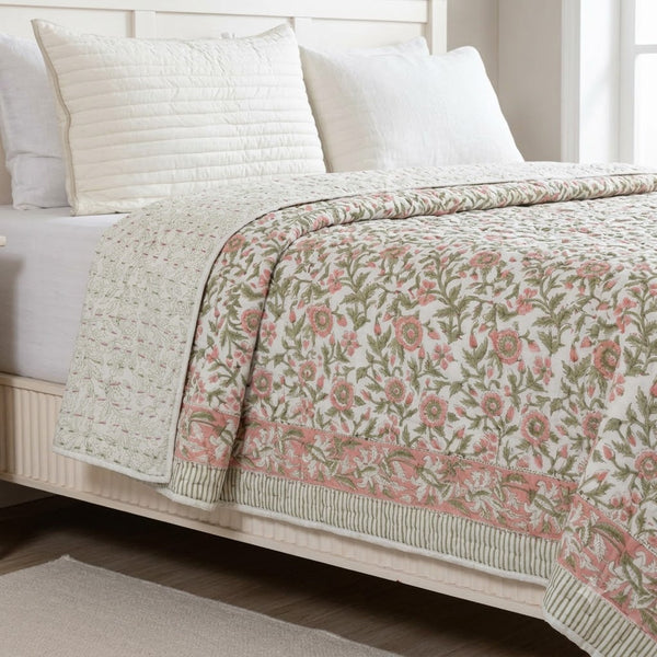 Everett Floral Hand Block Printed Quilt