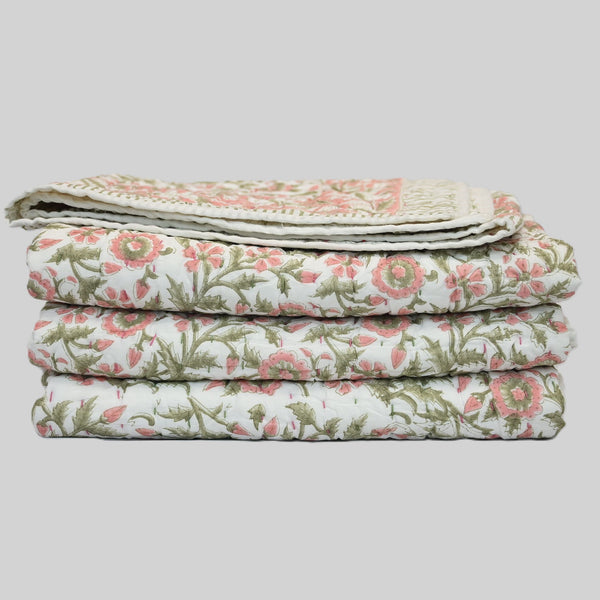 Everett Floral Hand Block Printed Quilt